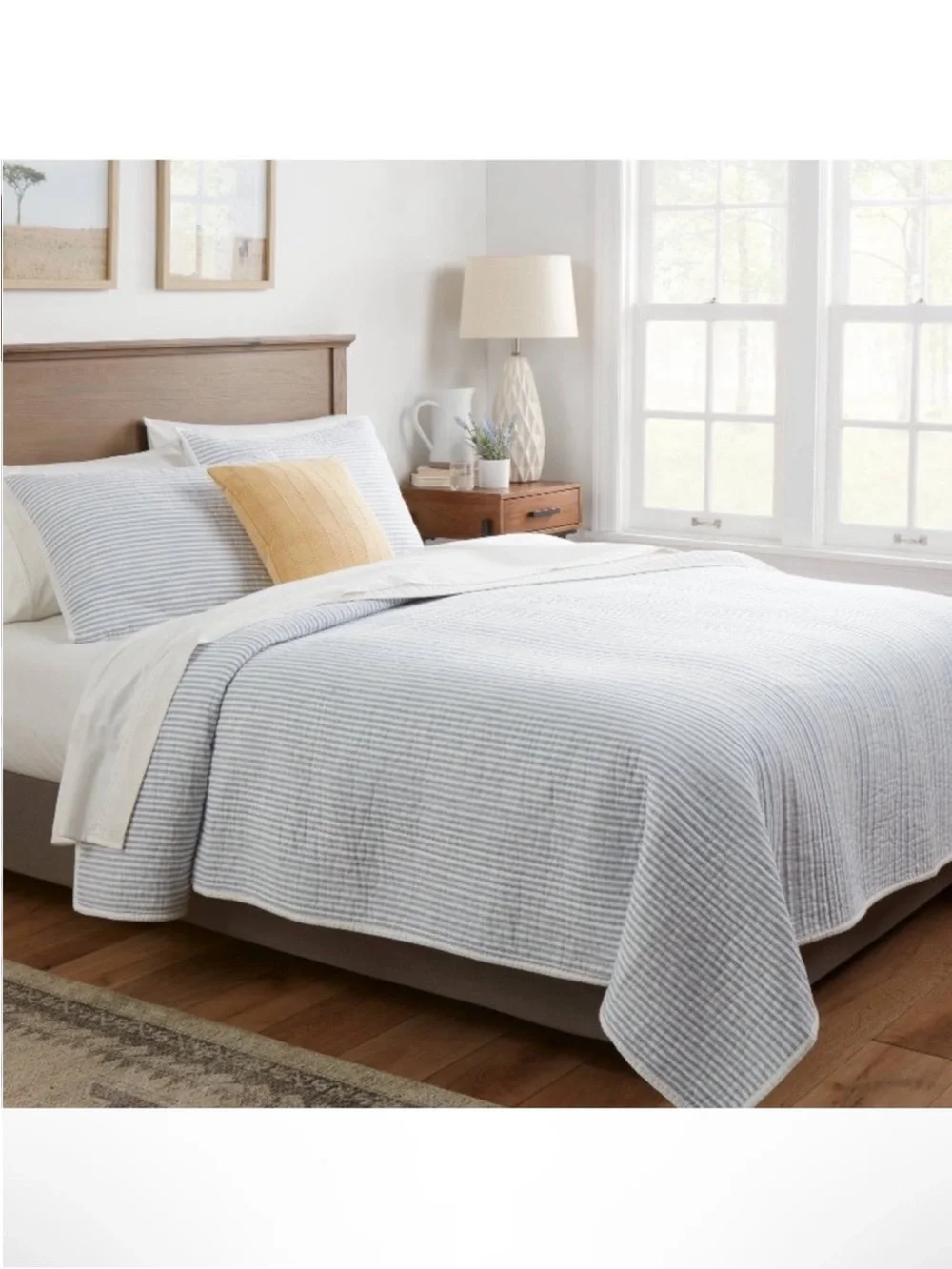 NWT Full/Queen Reversible Cotton Stripe Quilt Light Blue - Threshold